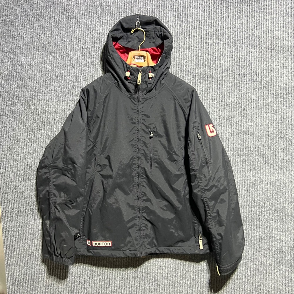 Burton Snowboard Jacket Mens Medium Black Red Hooded Technical Ski Outerwear